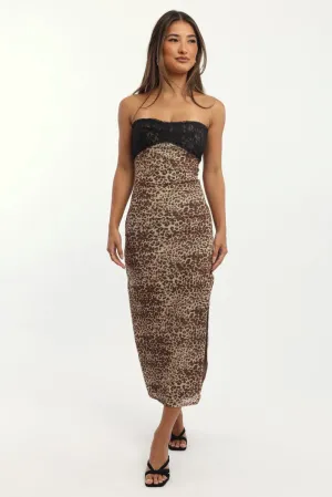 Winner Vibe StainRepellentSurface Brown Animal Print Bodycon Dress Mesh