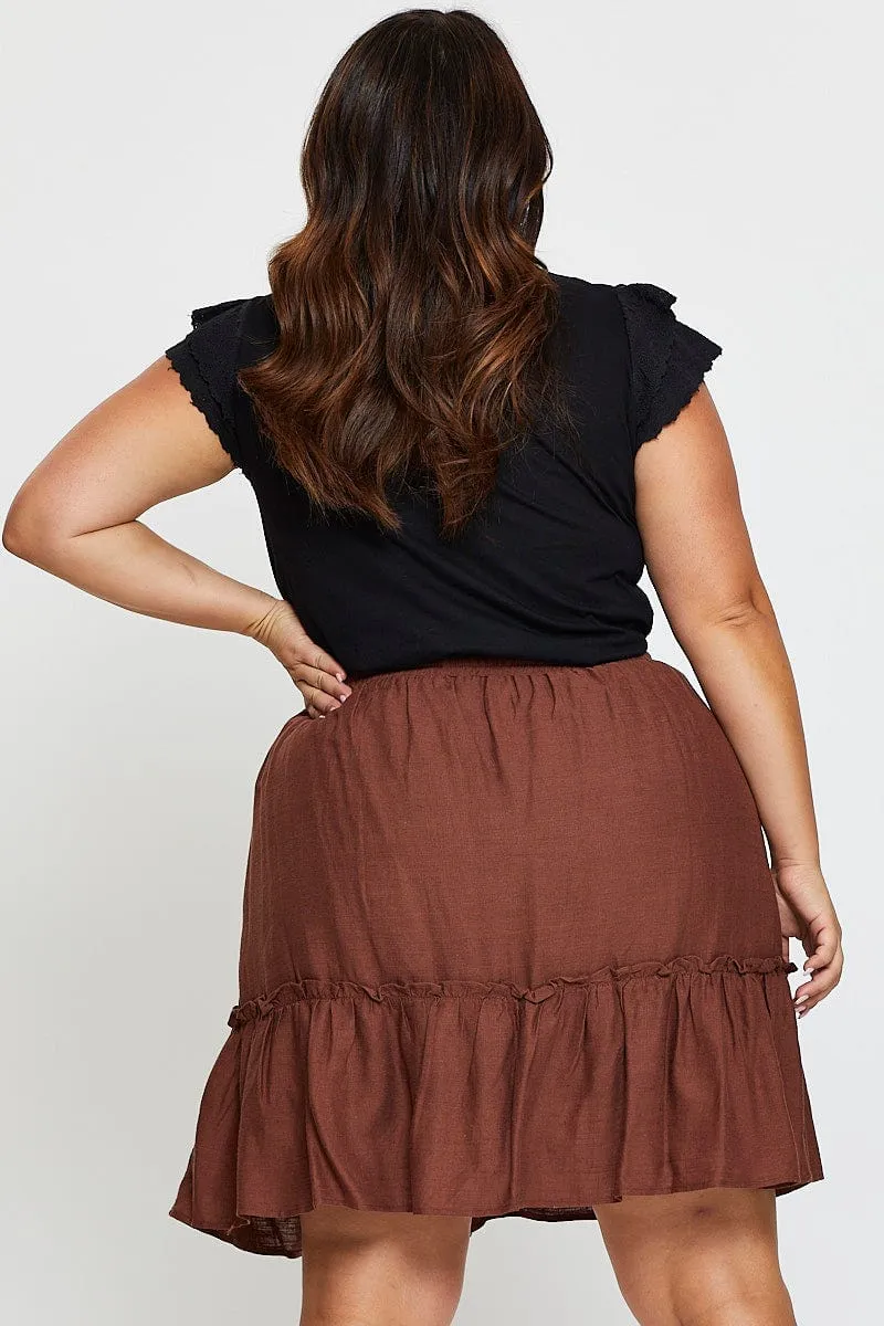 Outfit Diary Layer Combo Brown High Waist Linen Blend Skater Mini Skirt