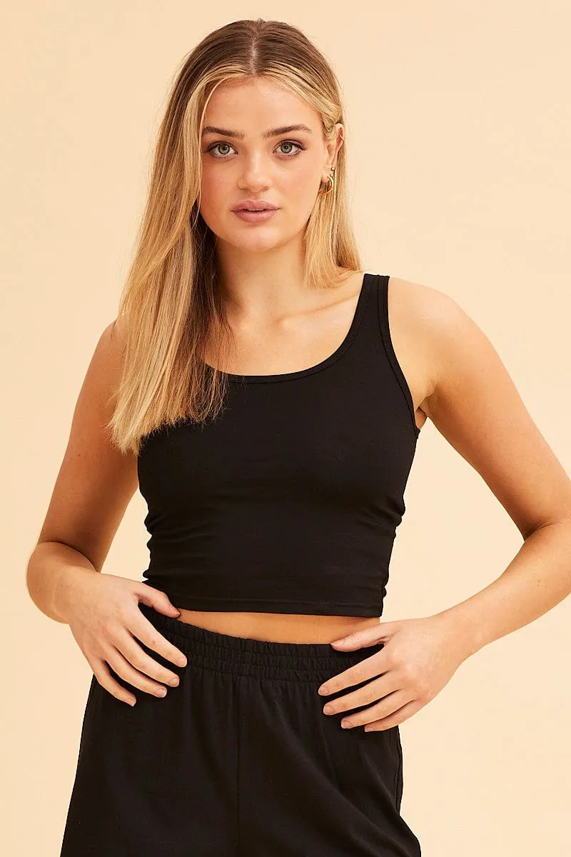Black Lila Cotton Stretch Cropped Tank Top Sky Mood