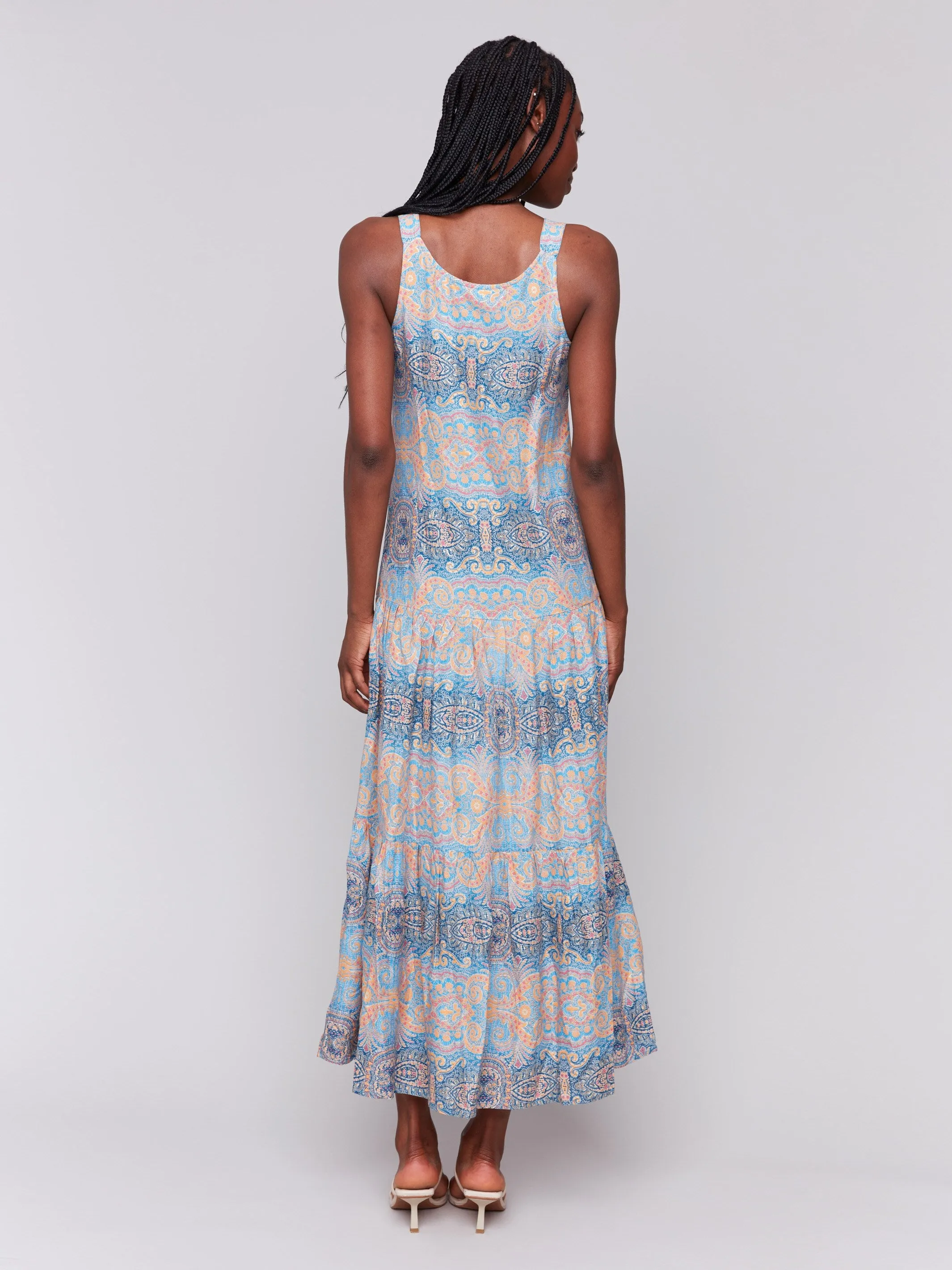 Linen Soul Printed Rayon Tiered Maxi Dress - Papaya