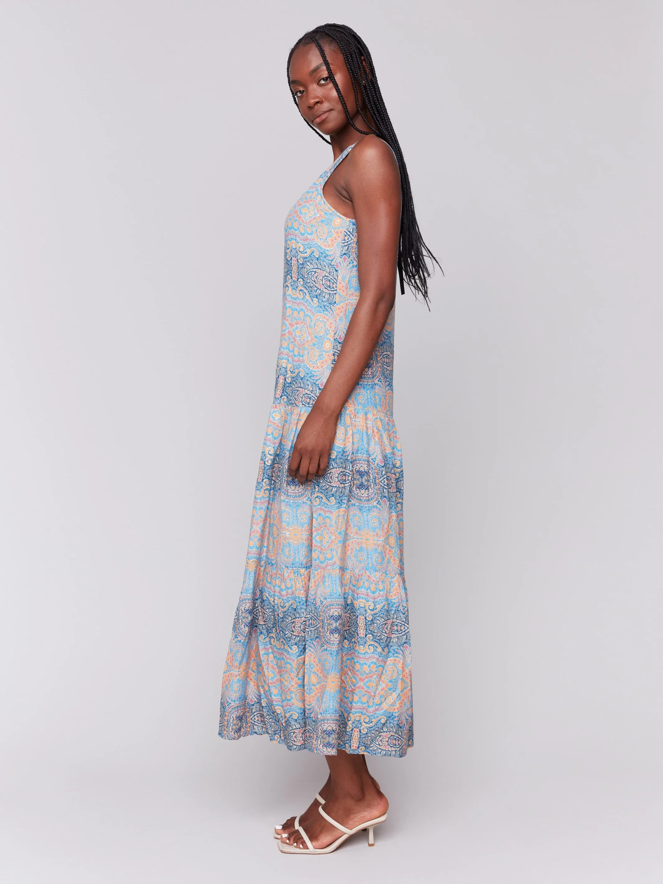 Printed Rayon Tiered Maxi Dress - Papaya Ethic Core