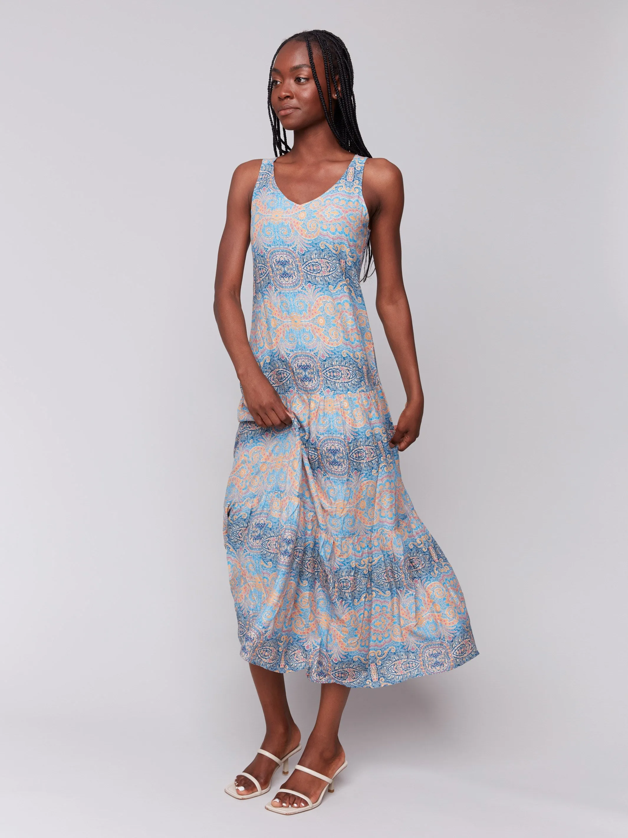 Printed Rayon Tiered Maxi Dress - Papaya Drive Core