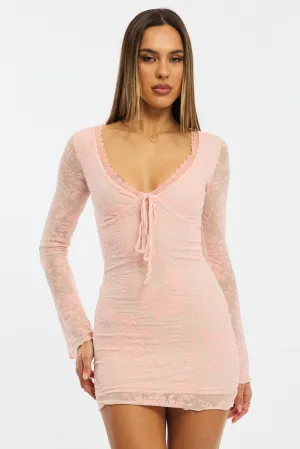 Date Ready Oversized Pocket Pink Bodycon Dress Mini Long Sleeve Burnout