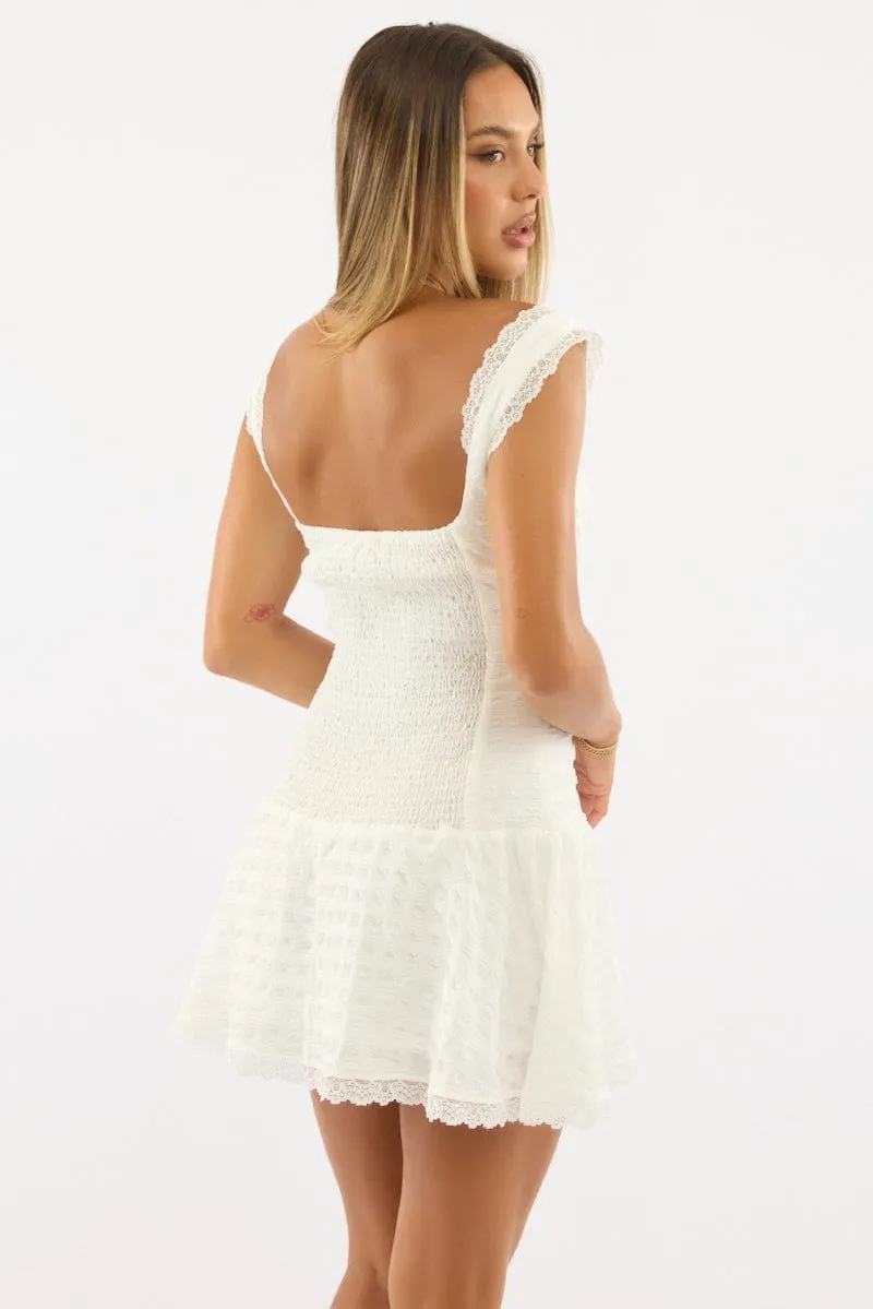 Shoot Ready White Mini Dress Drop Waist