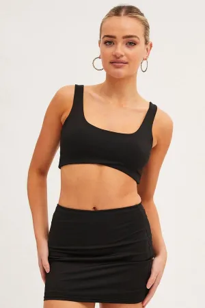 Elastic hem Black Mini Skirt Bodycon Double Layered