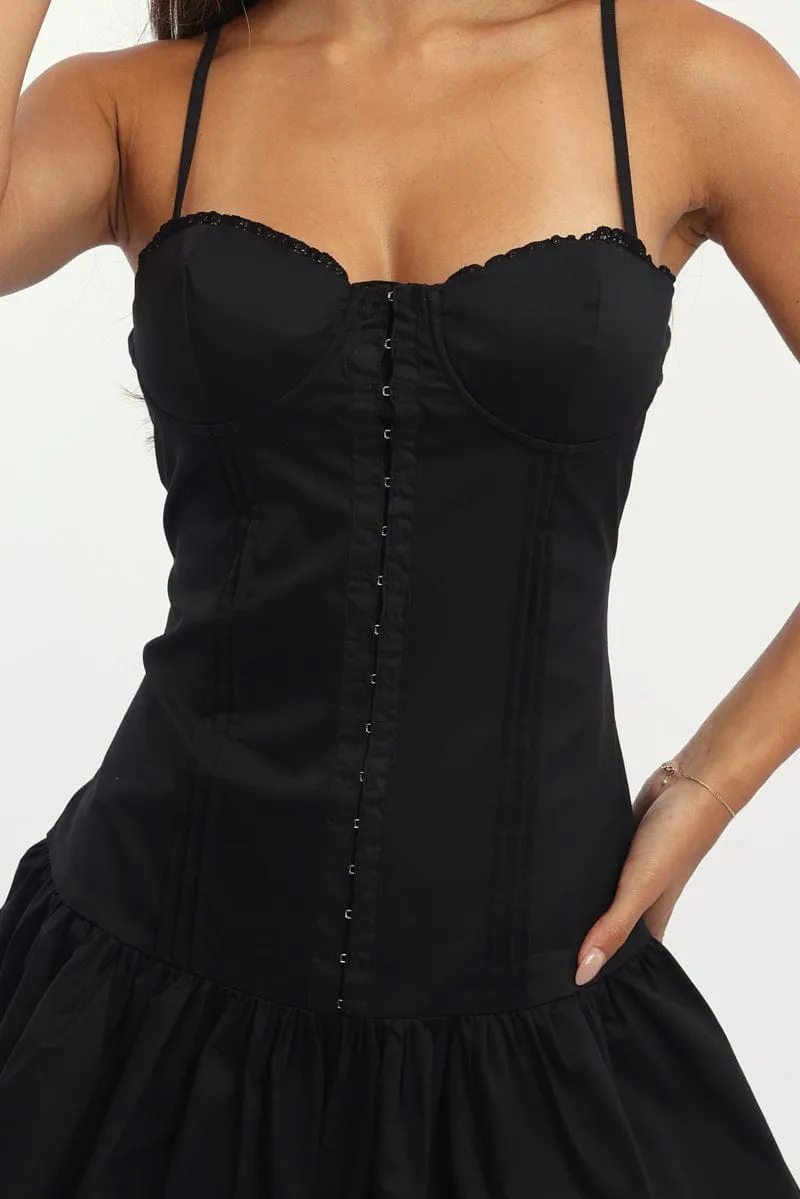 Breath Skin Clean Cut Black Fit And Flare Dress Drop Waist