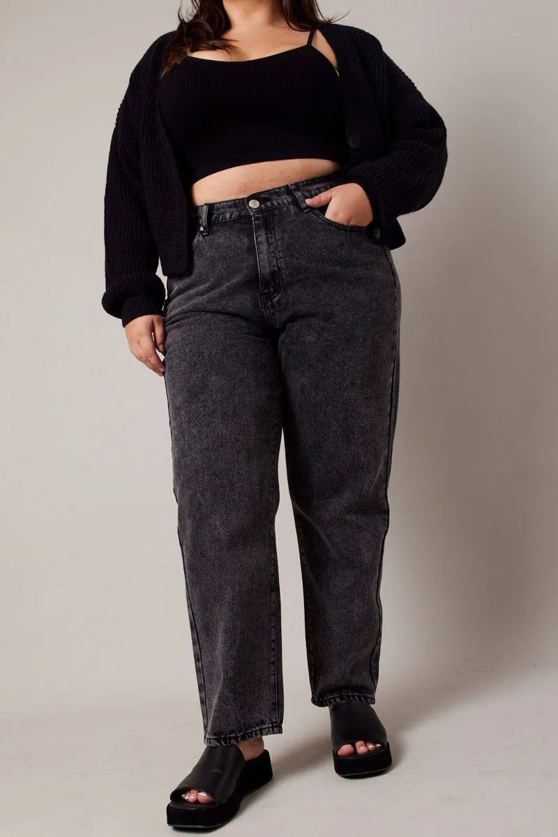 Morning Stroll Evening Stroll Trend Setter Versatile Relaxed Style Black Mom Jeans High Rise Acid Wash