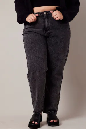 Athlete Fit Elegant Black Mom Jeans High Rise Acid Wash