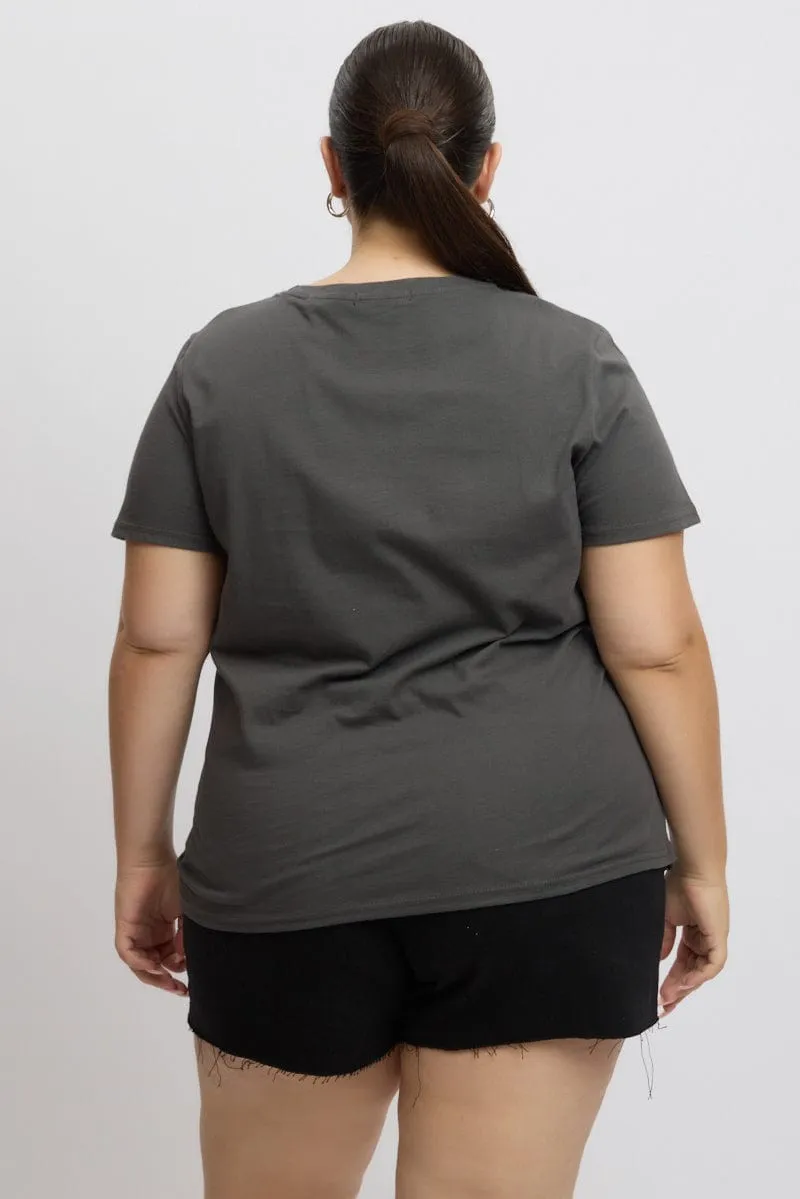 Seasonal Trend Moisture Wicking Technology Grey Graphic T Shirt Short Sleeve Crew Neck