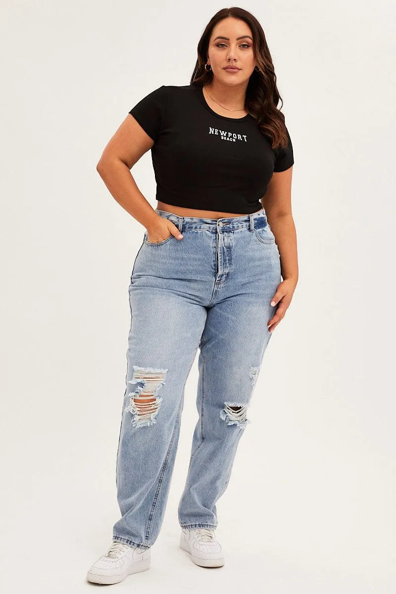 Black Crew Neck Short Sleeve Crop T-shirt Non Iron Fabric