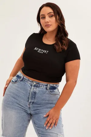 Slim Fit Cut Everyday Essential Black Crew Neck Short Sleeve Crop T-shirt