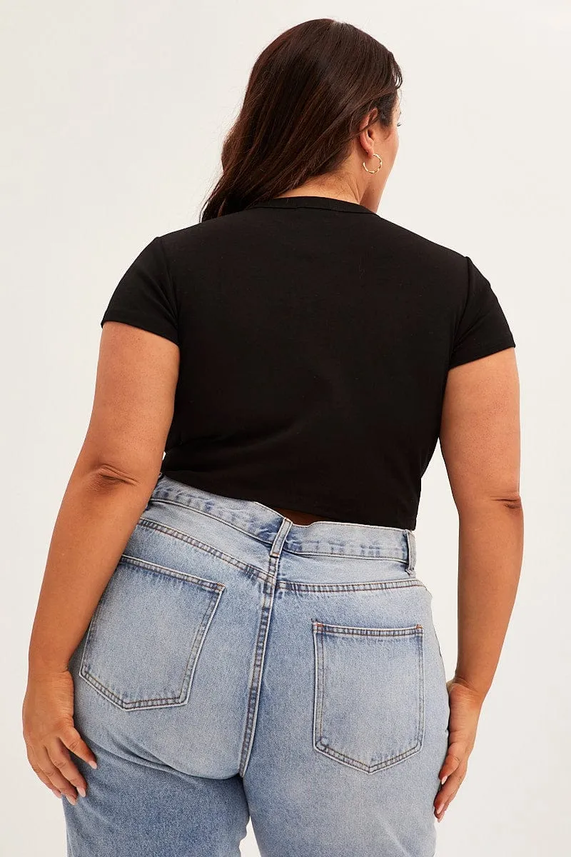 Black Crew Neck Short Sleeve Crop T-shirt simple design