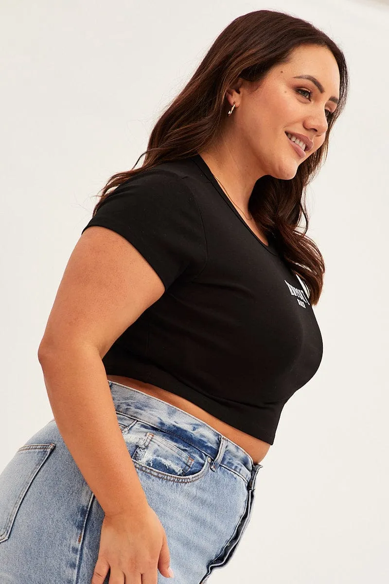 Black Crew Neck Short Sleeve Crop T-shirt Casual Day Wear Fashionable Option