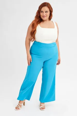 Tailored Silhouette Blue Wideleg Pants High Waist