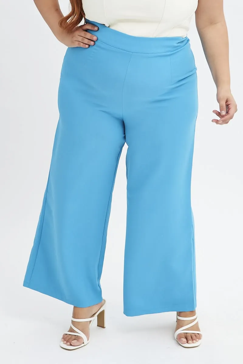 Blue Wideleg Pants High Waist Comfy Vibes Cozy Touch