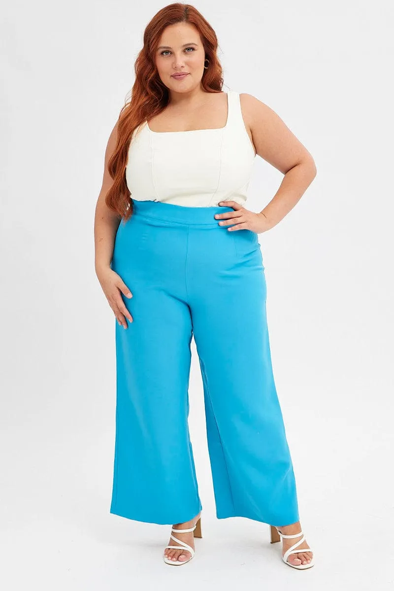 TaperedLeg Blue Wideleg Pants High Waist