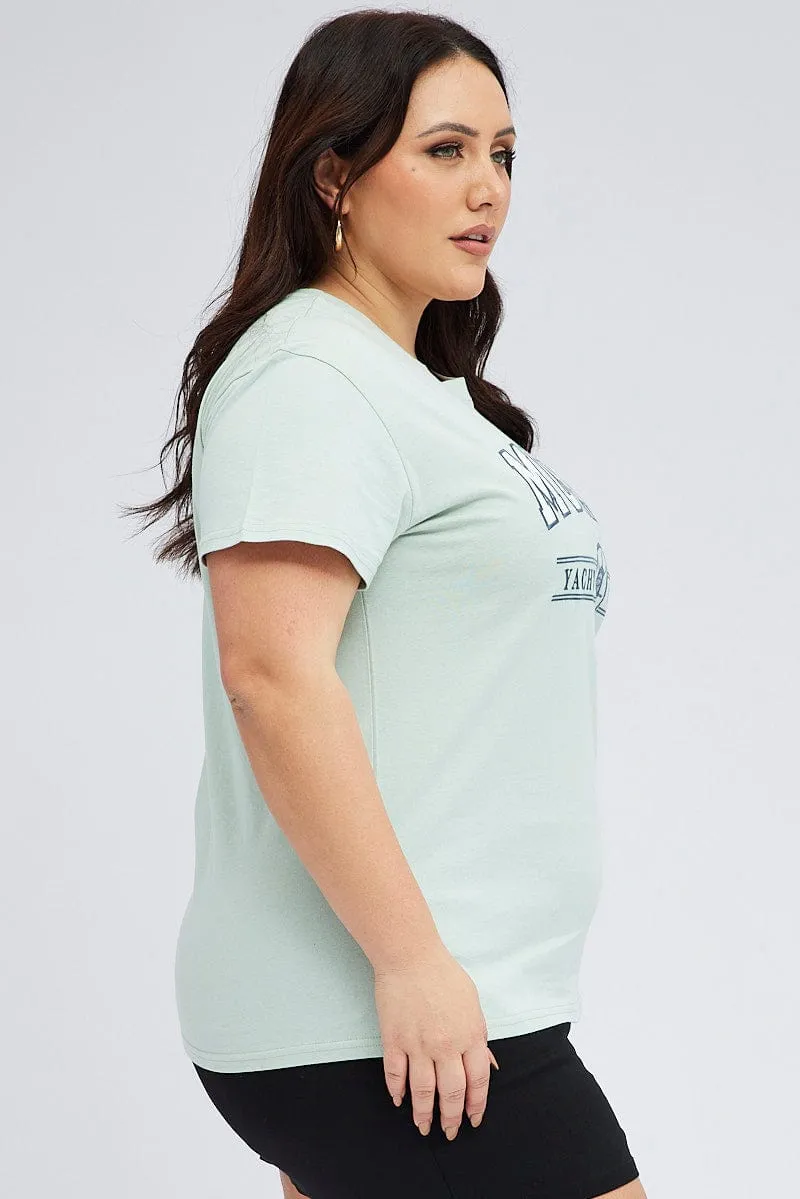 Green Graphic T-shirt Short Sleeve Crew Neck Chafe Free Armhole