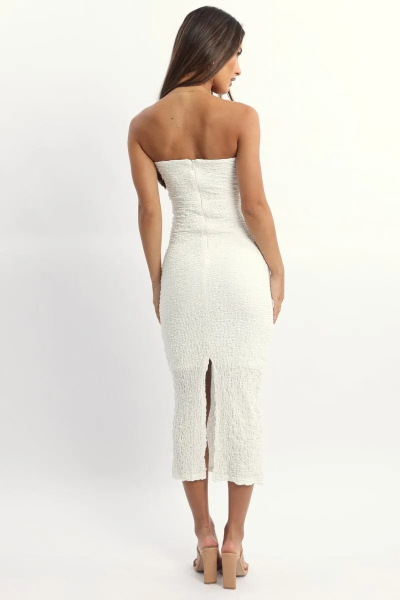All-Day Fit Diamond Soul White Bodycon Dress Boob Tube Textured Midi