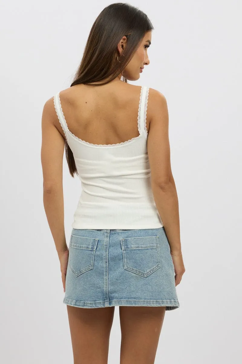 White Sleeveless Tank Top Rib Noble Core