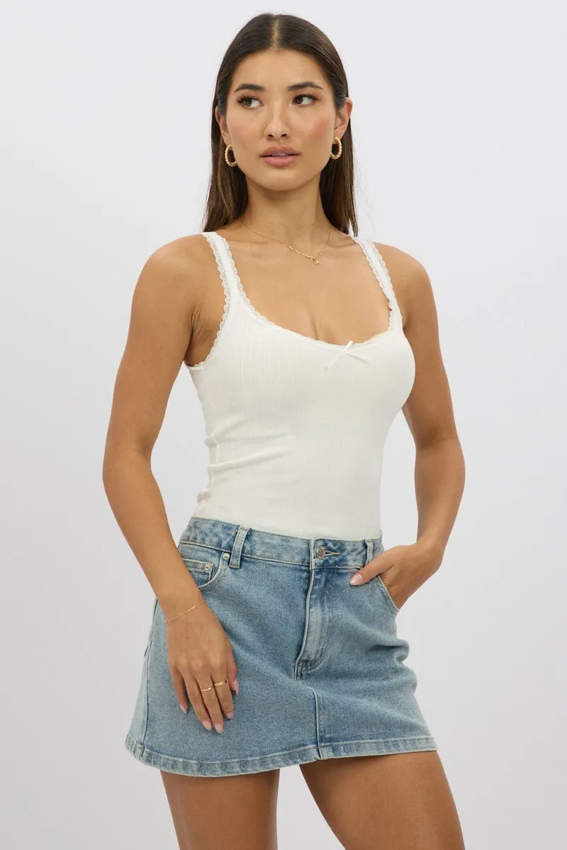 White Sleeveless Tank Top Rib Permanent Crease ShockAbsorbent Padding