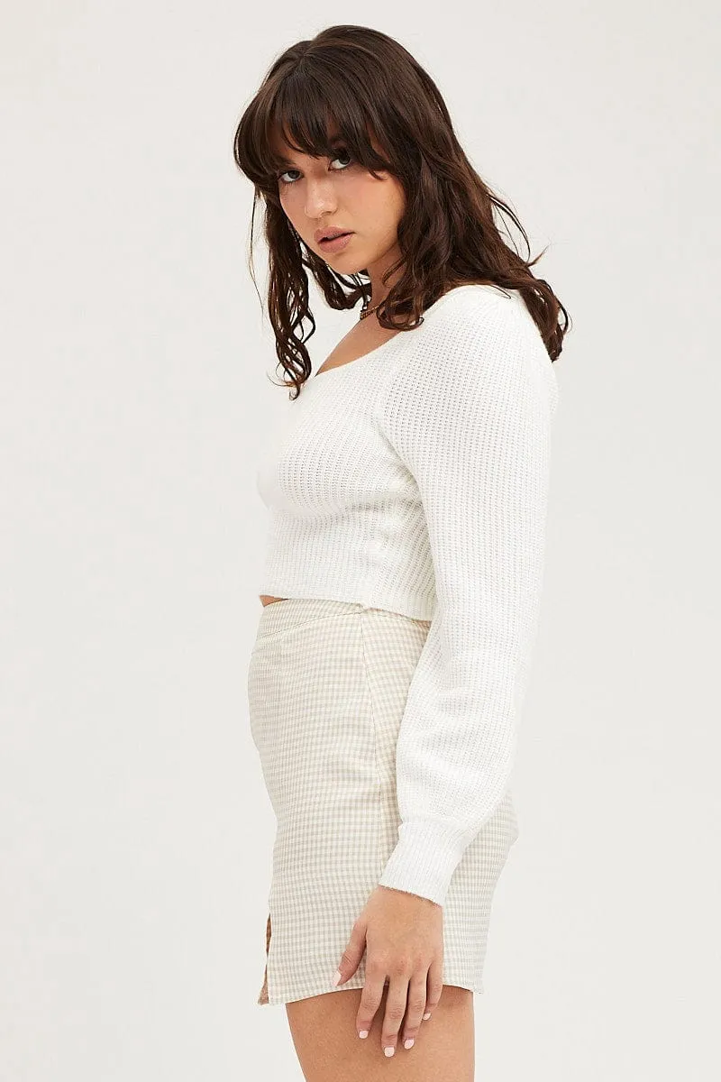 Floor Length Check Mini Skirt High Rise
