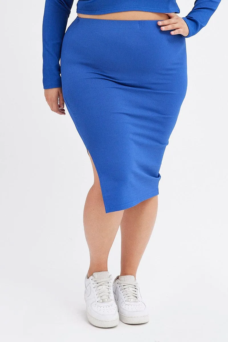Minimalist fashion Clean Aesthetic Blue Midi Skirt Rib Jersey Seamless Look