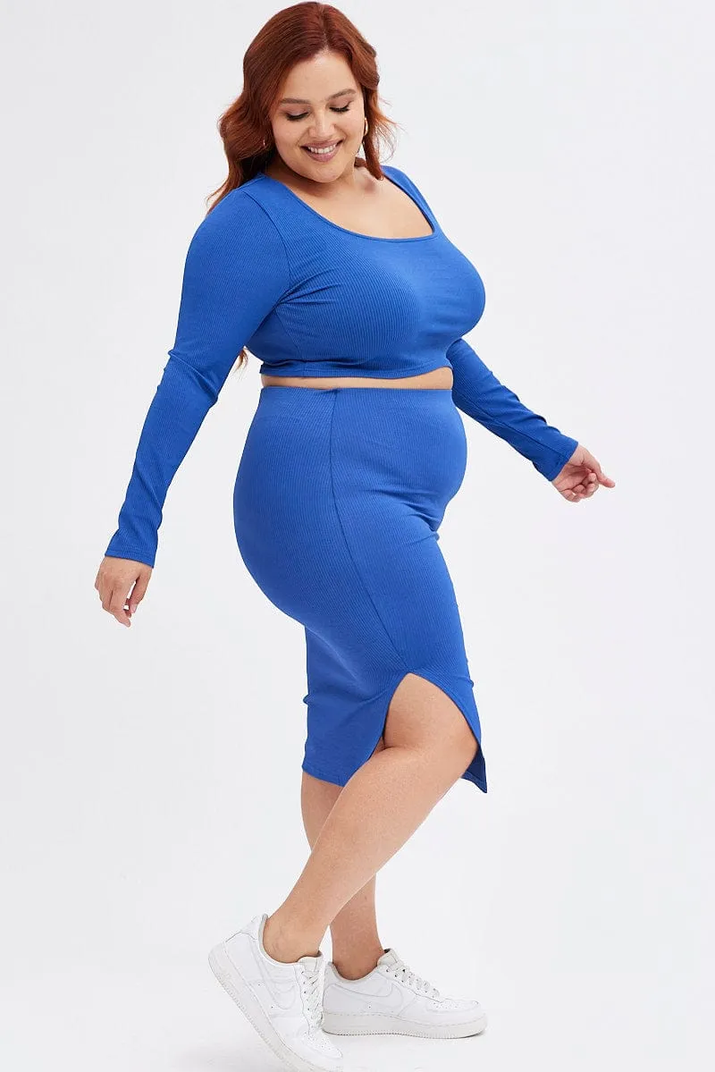 Easy Outfit Blue Midi Skirt Rib Jersey Seamless Look