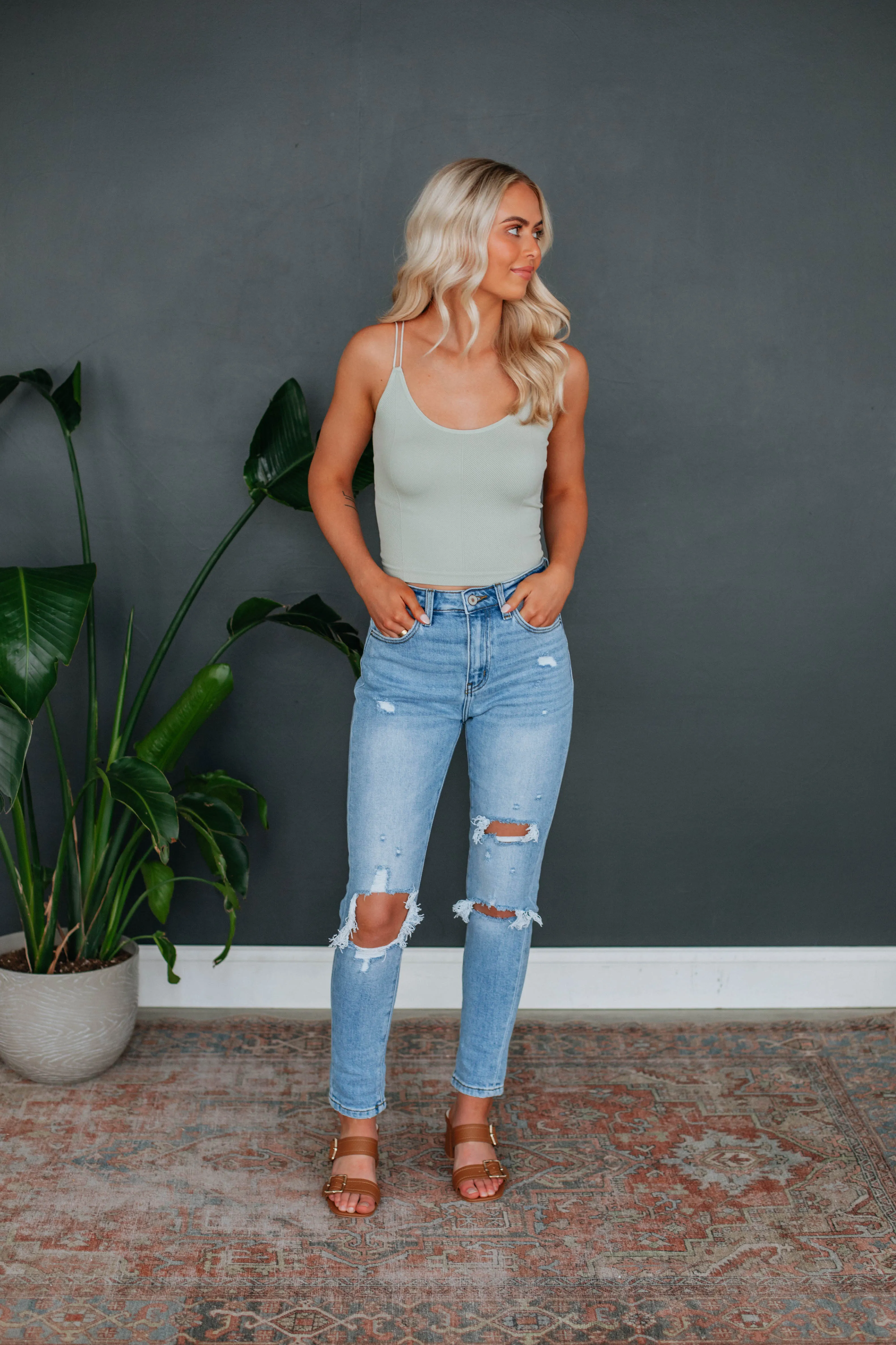Lexis Ribbed Tank - Stone Adjustable Straps Anti Odor Technology