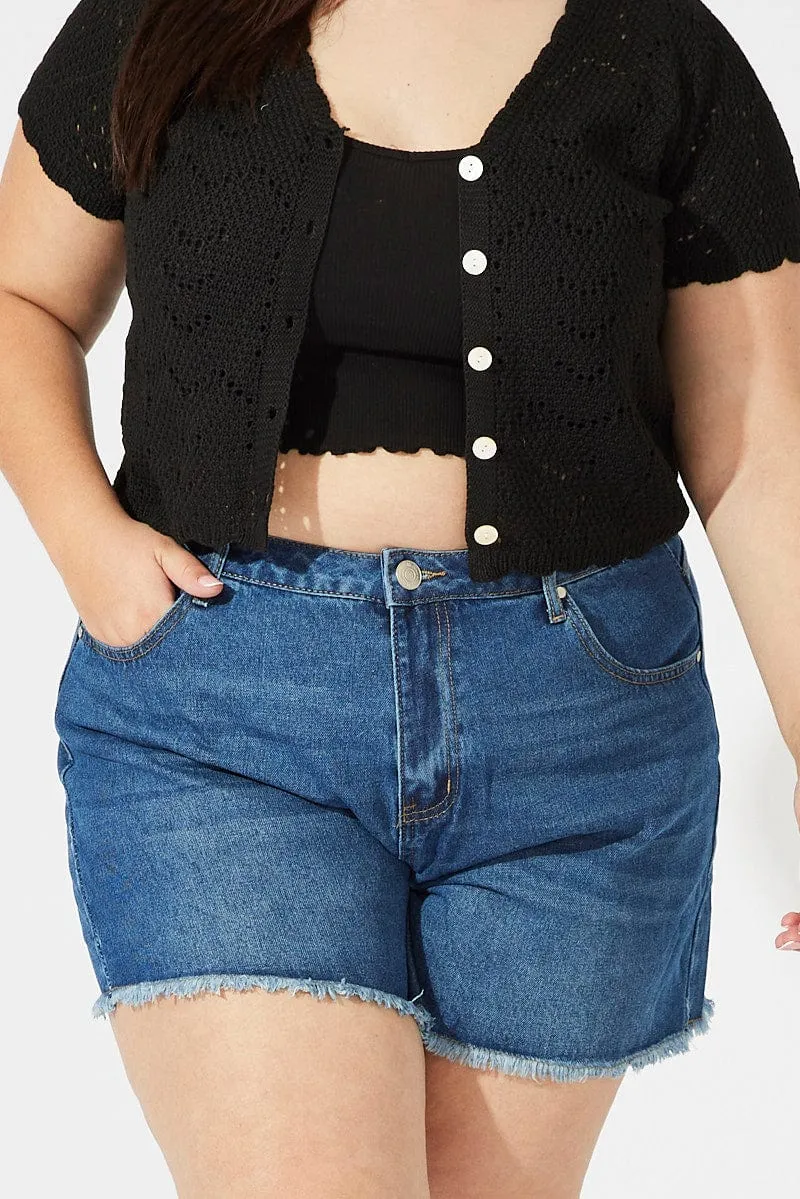 Denim Relaxed Shorts Mid Rise RipstopFabric Transitional Clothing
