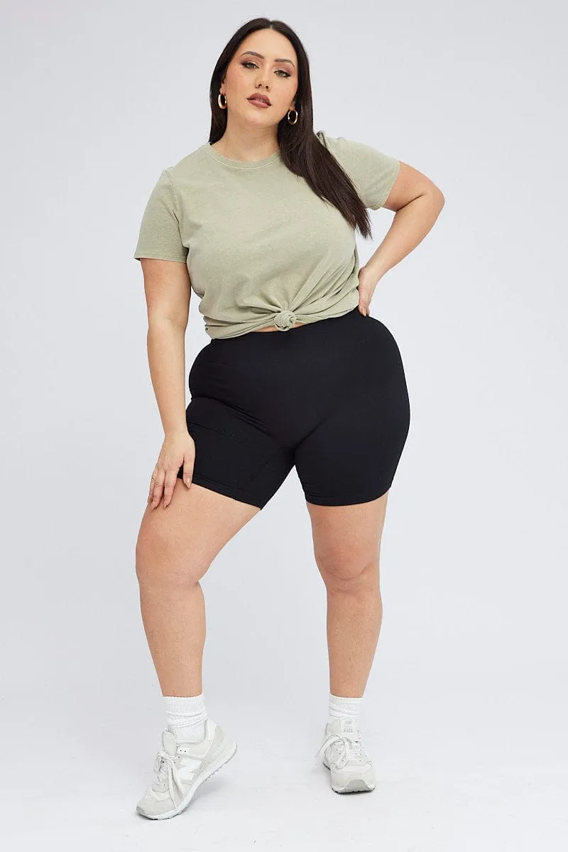 Green T-shirt Short Sleeve Crew Neck Minimalist Layer