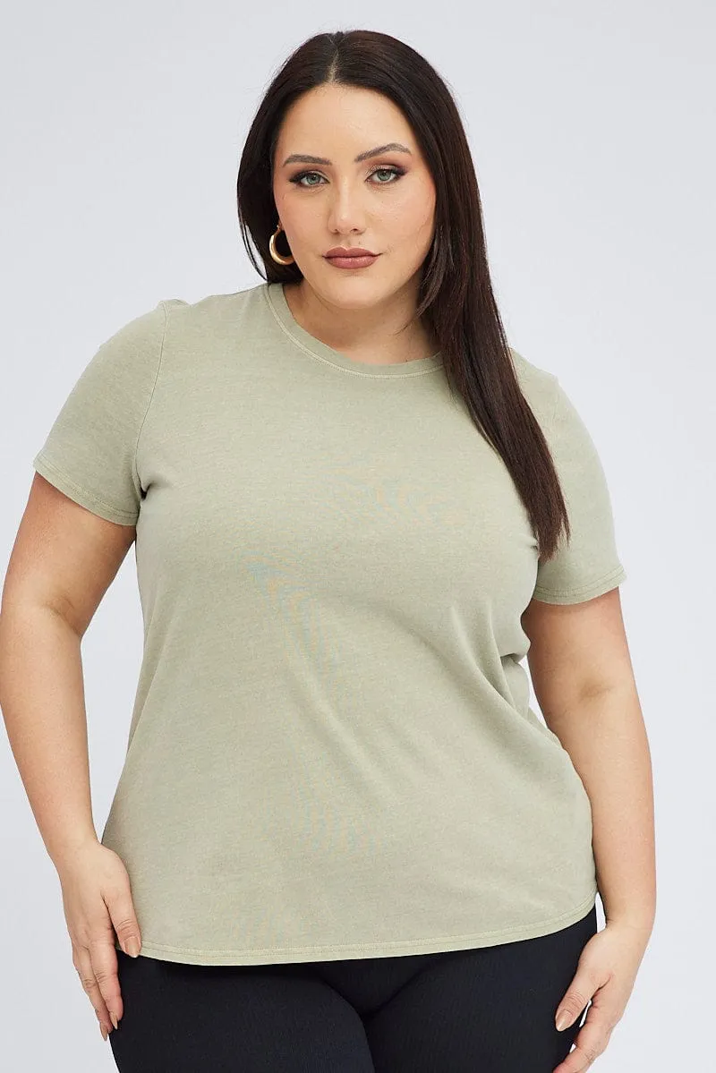 Green T-shirt Short Sleeve Crew Neck Street Casual Travel Style Trend
