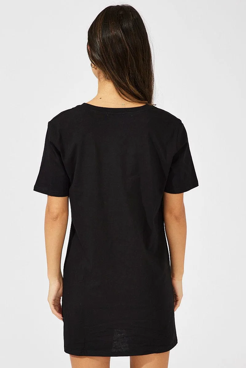 All Occasion Wear Black Graphic Dress Mini