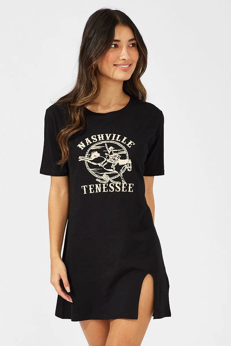 Black Graphic Dress Mini Comfortable Style
