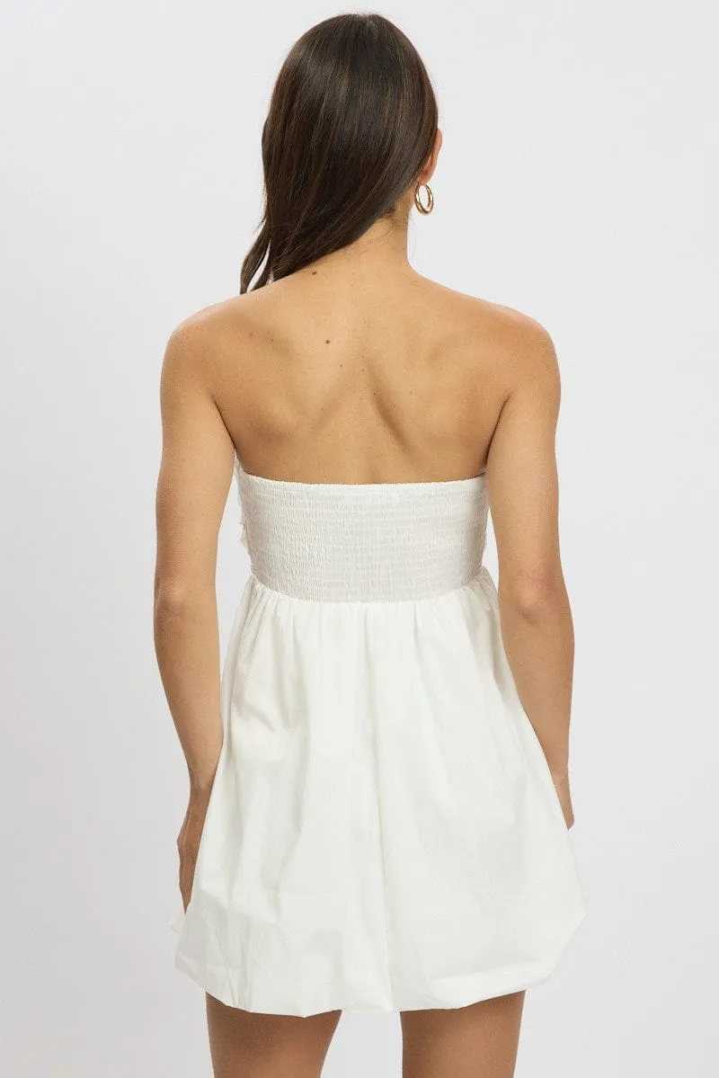 White Bubble Mini Dress Strapless Stage Heat Soft Brushed Interior