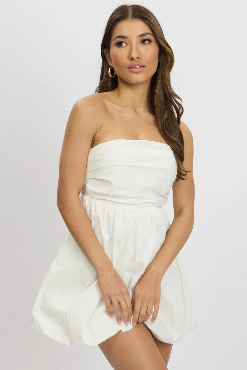 White Bubble Mini Dress Strapless Bamboo Fiber Blend Star Rush