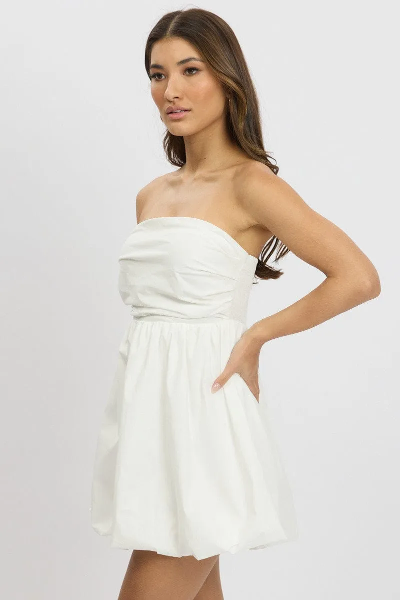 White Bubble Mini Dress Strapless Sleek fit-and-flare style