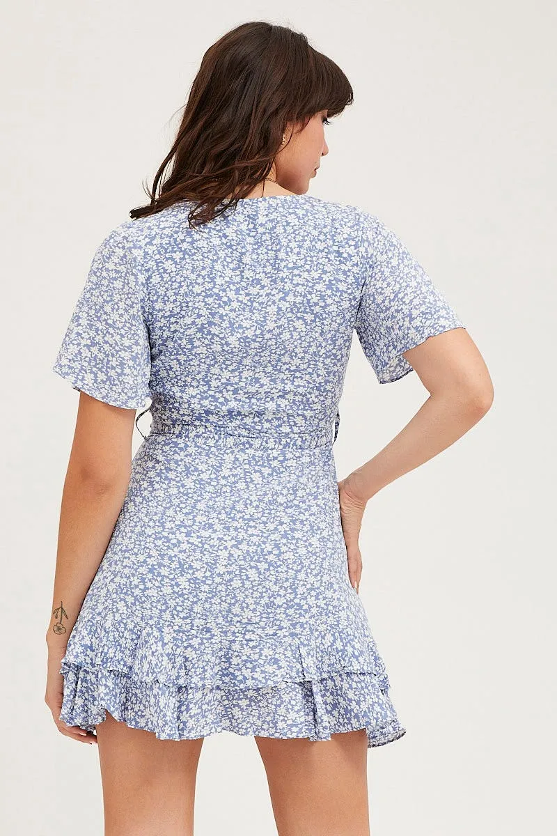 WaterRepellent SeamlessConstruction Print Skater Dress Short Sleeve Mini