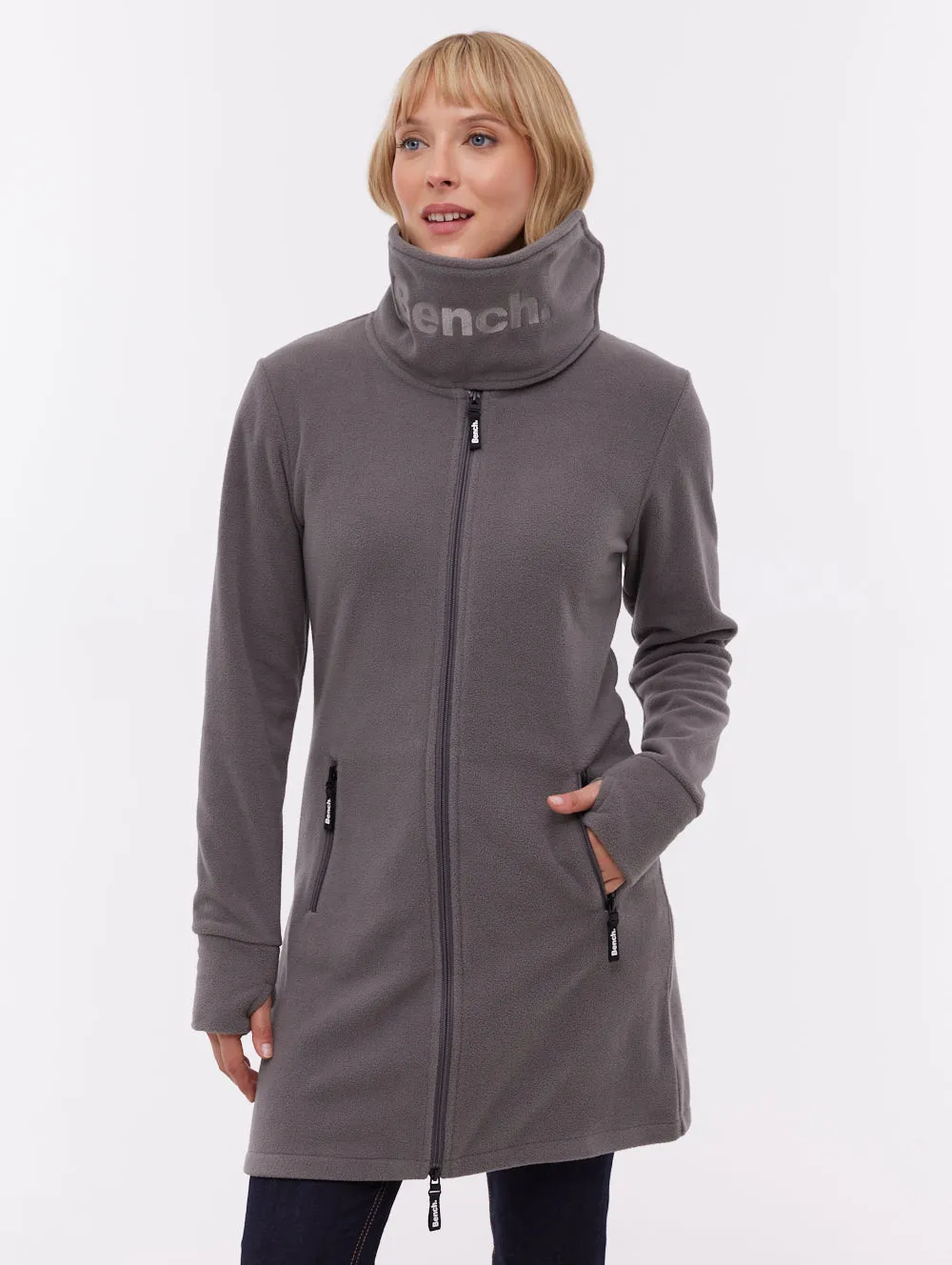Bridgit Maxi Wrap Neck Zip-Up - Grey TearResistantMaterial