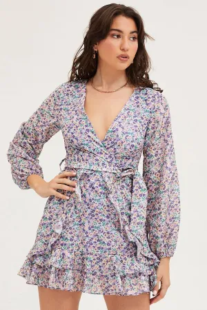 Print Skater Dress Long Sleeve Mini World Tone
