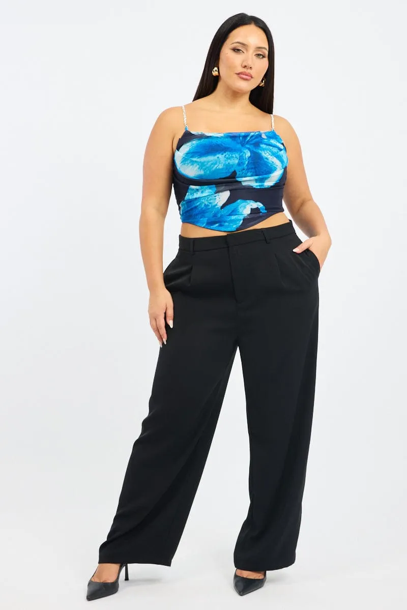 Blue Floral Cami Top Mesh Corset Gentle Glow