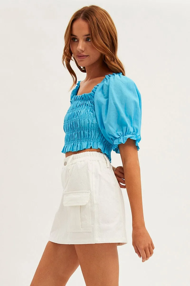 Removable Belt Vibrant Flow White Mini Skirt Cargo Cotton Blend