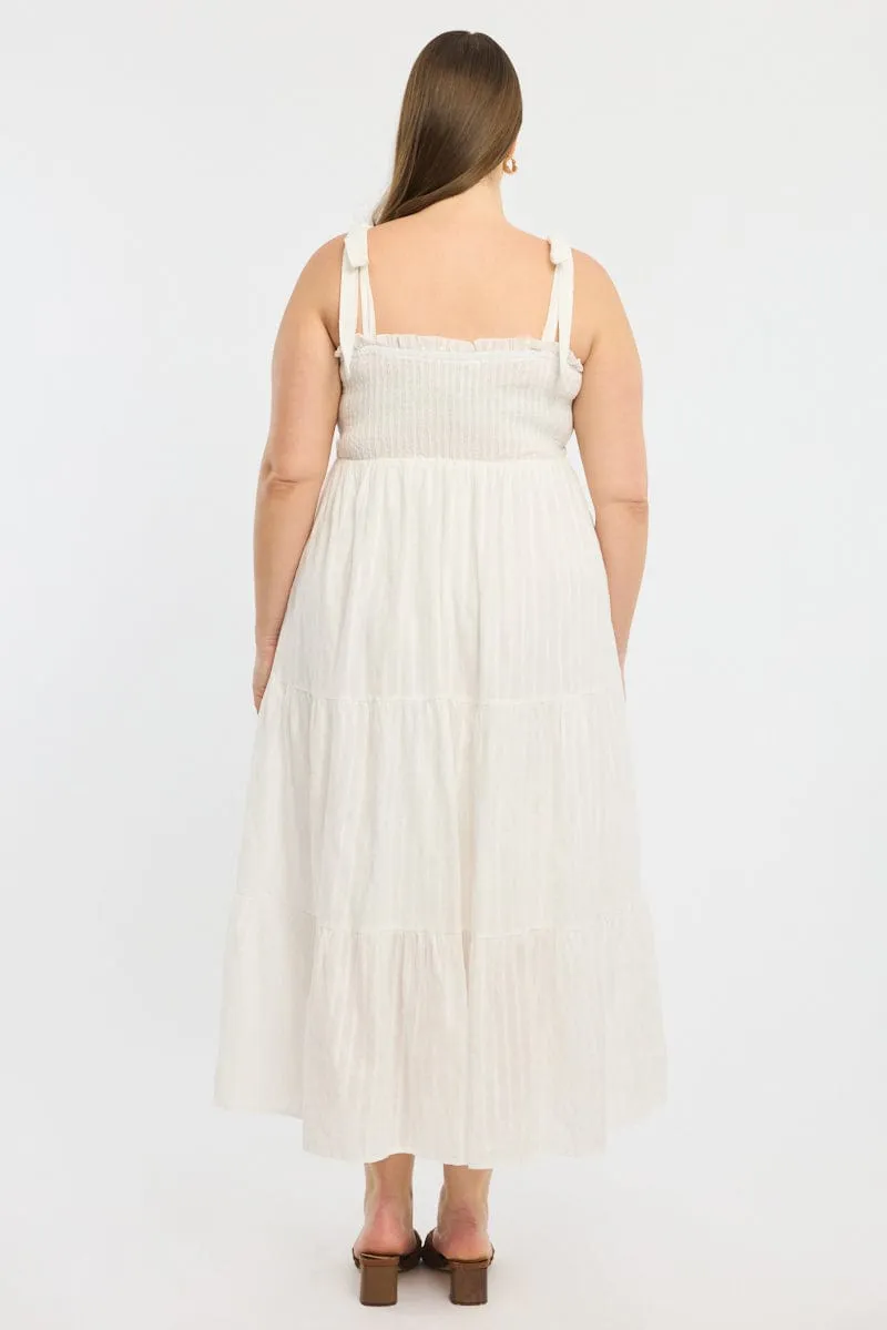 Gallery Tour Coral Glow White Shirred Midi Dress Sleeveless Textured