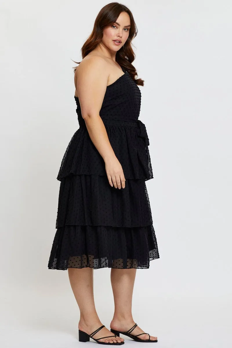 Minimalist Girl Effortless day-to-evening dress Black Midi Dress One Shoulder Sleeveless