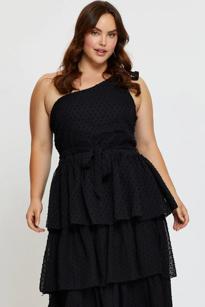 Black Midi Dress One Shoulder Sleeveless Bridge Walk Flower Scent