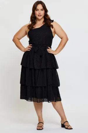 Bold Dresser Air View Black Midi Dress One Shoulder Sleeveless