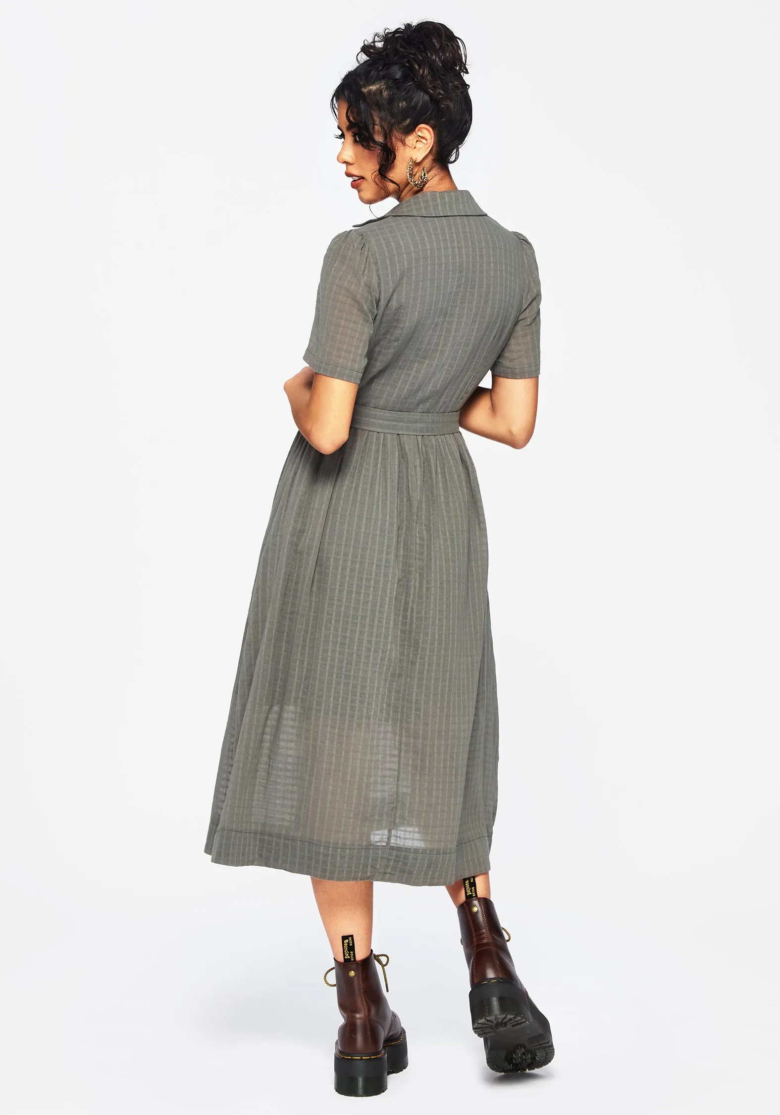 Fresh Shore Versatile Wear Koax Cotton Check Embroidered Button Up Midi Shirt Dress