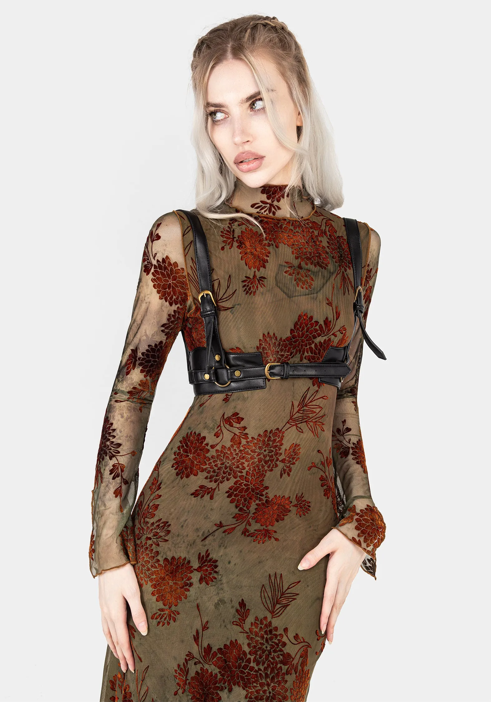 Rosaleigh Flock Velour Mesh Midaxi Dress City Walk