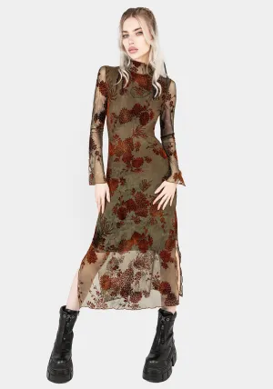 Rosaleigh Flock Velour Mesh Midaxi Dress Edgy Youth Seasonal Wear