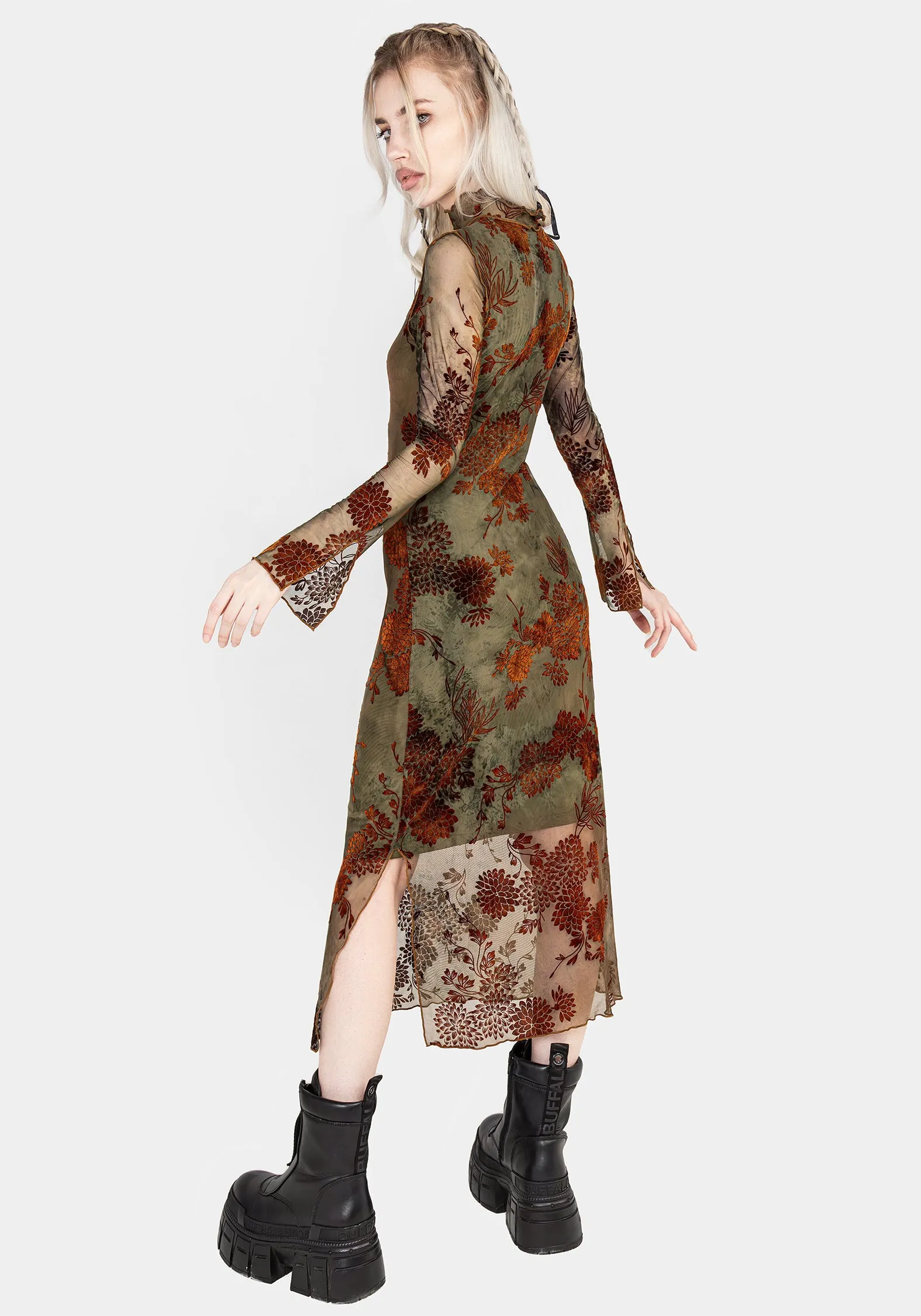 All-season midi Rain Safe Rosaleigh Flock Velour Mesh Midaxi Dress