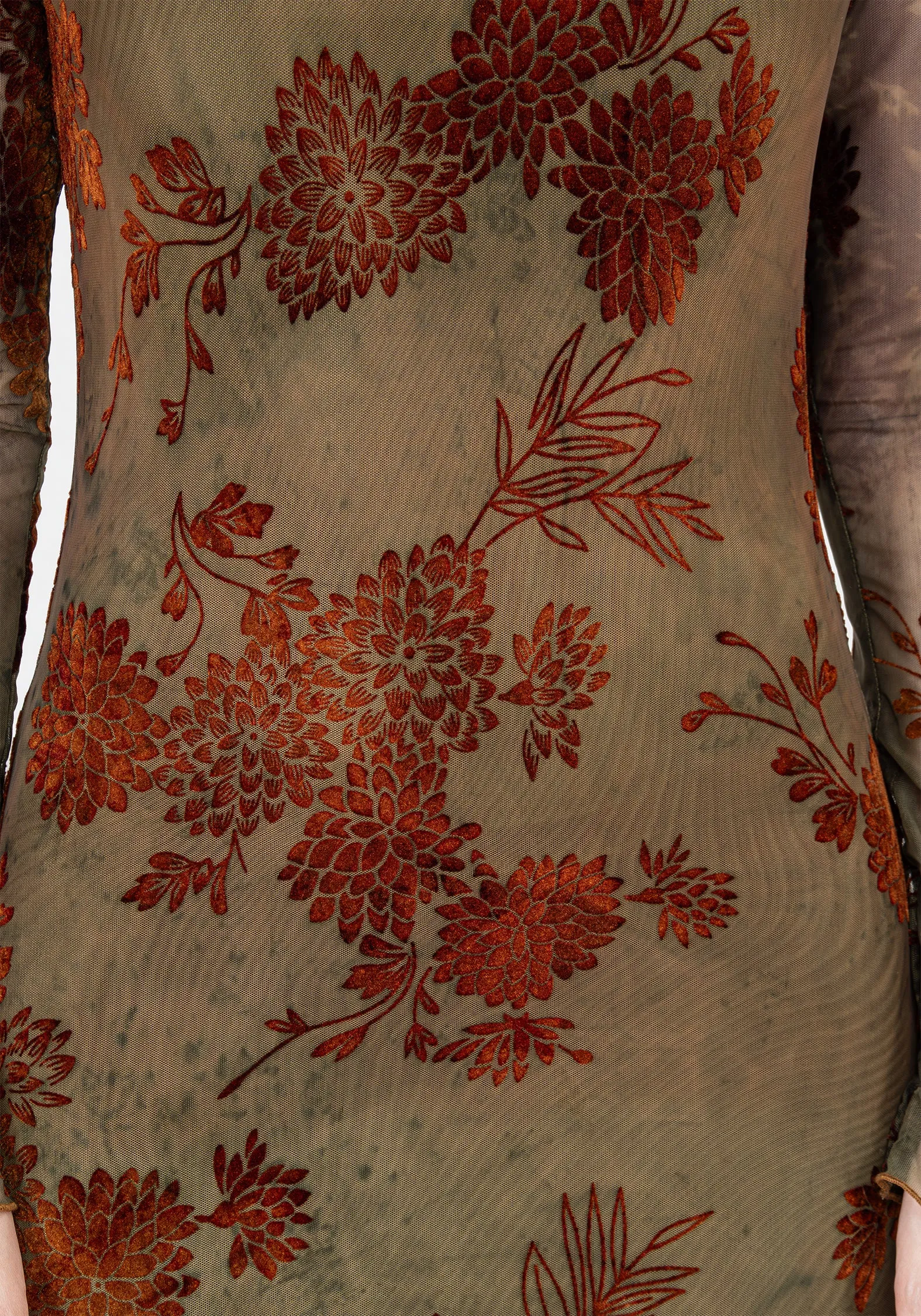 Rosaleigh Flock Velour Mesh Midaxi Dress Sleek Comfort Copper Glow